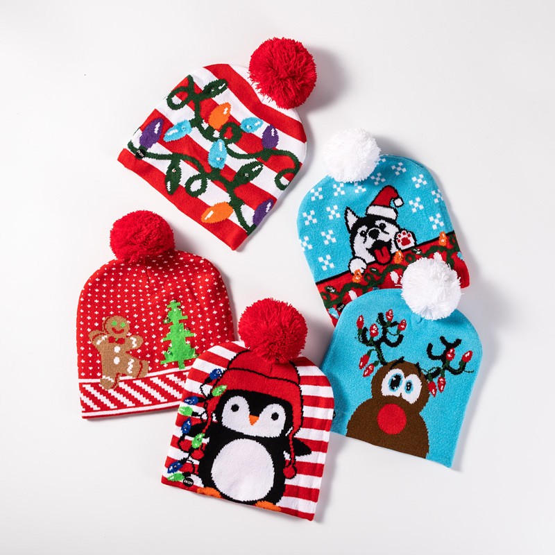Custom Acrylic Fibers Jacquard Beanies With Hairball