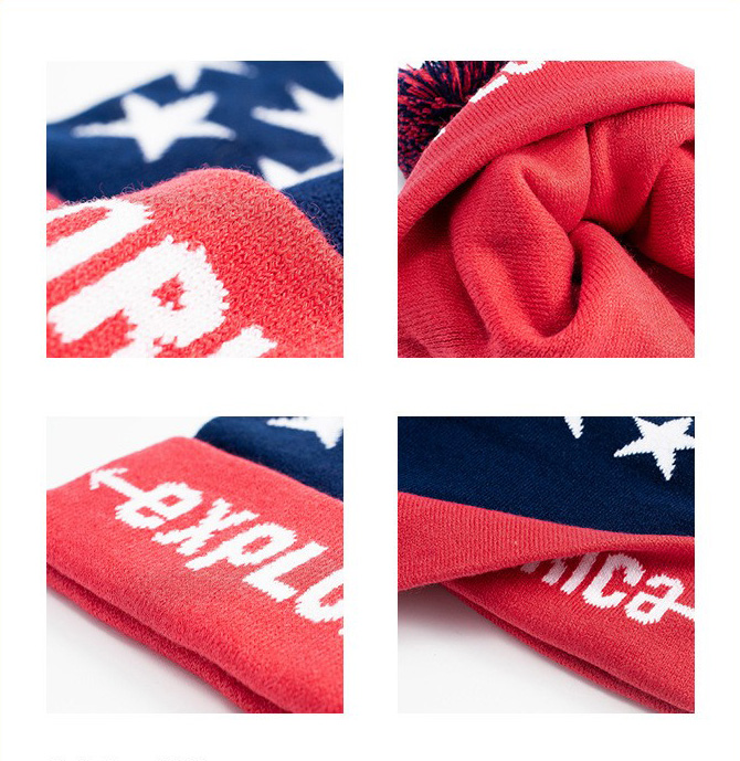 Custom Acrylic Fibers Jacquard Beanies With Hairball